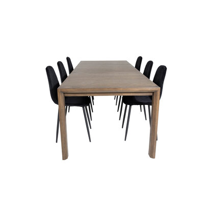 ebuy24 SliderOS eethoek eetkamertafel uitschuifbare tafel lengte cm 170 / 250 rokerig eik en 6 Polar Diamond eetkamerstal velours zwart.