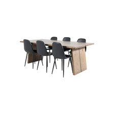 ebuy24 Logger eethoek eetkamertafel uitschuifbare tafel lengte cm 210 / 310 rokerig eik en 6 Polar eetkamerstal PU kunstleer zwart PU kunstleer.