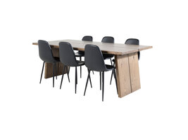 ebuy24 Logger eethoek eetkamertafel uitschuifbare tafel lengte cm 210 / 310 rokerig eik en 6 Polar eetkamerstal PU kunstleer zwart PU kunstleer.