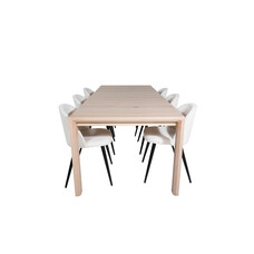 ebuy24 SliderWW eethoek eetkamertafel uitschuifbare tafel lengte cm 170 / 250 eik wit washeded en 6 Velvet eetkamerstal fluweel beige, zwart.