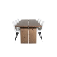 ebuy24 Logger eethoek eetkamertafel uitschuifbare tafel lengte cm 210 / 310 rokerig eik en 6 Polar Fluff eetkamerstal Teddy wit.