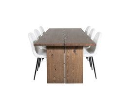 ebuy24 Logger eethoek eetkamertafel uitschuifbare tafel lengte cm 210 / 310 rokerig eik en 6 Polar Fluff eetkamerstal Teddy wit.