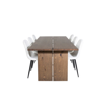 ebuy24 Logger eethoek eetkamertafel uitschuifbare tafel lengte cm 210 / 310 rokerig eik en 6 Polar Fluff eetkamerstal Teddy wit.