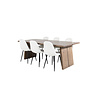 ebuy24 Logger eethoek eetkamertafel uitschuifbare tafel lengte cm 210 / 310 rokerig eik en 6 Polar Fluff eetkamerstal Teddy wit.