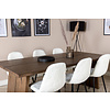 ebuy24 Logger eethoek eetkamertafel uitschuifbare tafel lengte cm 210 / 310 rokerig eik en 6 Polar Fluff eetkamerstal Teddy wit.