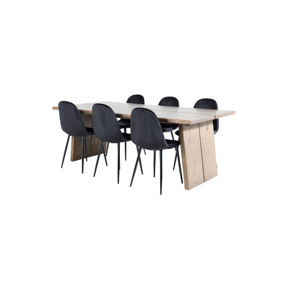 ebuy24 Logger eethoek eetkamertafel uitschuifbare tafel lengte cm 210 / 310 rokerig eik en 6 Polar eetkamerstal velours zwart.