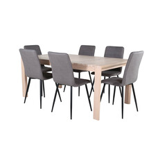 ebuy24 SliderWW eethoek eetkamertafel uitschuifbare tafel lengte cm 170 / 250 eik wit washeded en 6 Windu Lyx eetkamerstal grijs.