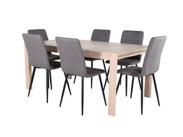 ebuy24 SliderWW eethoek eetkamertafel uitschuifbare tafel lengte cm 170 / 250 eik wit washeded en 6 Windu Lyx eetkamerstal grijs.