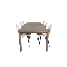 ebuy24 SliderOS eethoek eetkamertafel uitschuifbare tafel lengte cm 170 / 250 rokerig eik en 6 Polar eetkamerstal velours beige.