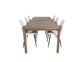 ebuy24 SliderOS eethoek eetkamertafel uitschuifbare tafel lengte cm 170 / 250 rokerig eik en 6 Polar eetkamerstal velours beige.