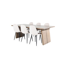 ebuy24 Logger eethoek eetkamertafel uitschuifbare tafel lengte cm 210 / 310 rokerig eik en 6 Polar eetkamerstal velours beige.