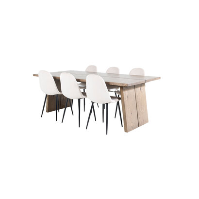 ebuy24 Logger eethoek eetkamertafel uitschuifbare tafel lengte cm 210 / 310 rokerig eik en 6 Polar eetkamerstal velours beige.