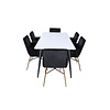 ebuy24 Jimmy195 eethoek eetkamertafel uitschuifbare tafel lengte cm 195 / 285 wit en 6 Pippi eetkamerstal velours zwart.