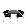 ebuy24 Gold eethoek eetkamertafel uitschuifbare tafel lengte cm 180 / 220 zwart en 6 Arrow eetkamerstal velours zwart.