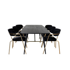 ebuy24 Gold eethoek eetkamertafel uitschuifbare tafel lengte cm 180 / 220 zwart en 6 Arrow eetkamerstal velours zwart.