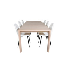 ebuy24 SliderWW eethoek eetkamertafel uitschuifbare tafel lengte cm 170 / 250 eik wit washeded en 6 Polar Fluff eetkamerstal Teddy wit.