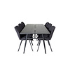 ebuy24 Sleek eethoek eetkamertafel uitschuifbare tafel lengte cm 195 / 280 zwart en 6 Gemma eetkamerstal zwart.