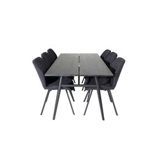 ebuy24 Sleek eethoek eetkamertafel uitschuifbare tafel lengte cm 195 / 280 zwart en 6 Gemma eetkamerstal zwart.