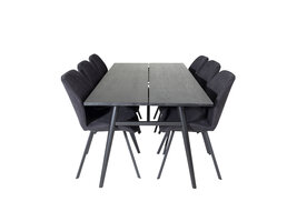 ebuy24 Sleek eethoek eetkamertafel uitschuifbare tafel lengte cm 195 / 280 zwart en 6 Gemma eetkamerstal zwart.