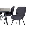 ebuy24 Sleek eethoek eetkamertafel uitschuifbare tafel lengte cm 195 / 280 zwart en 6 Gemma eetkamerstal zwart.