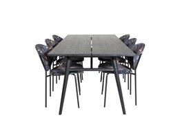 ebuy24 Sleek eethoek eetkamertafel uitschuifbare tafel lengte cm 195 / 280 zwart en 6 Vault eetkamerstal gebloeid.