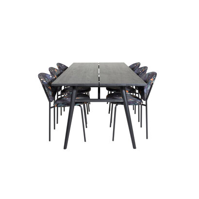 ebuy24 Sleek eethoek eetkamertafel uitschuifbare tafel lengte cm 195 / 280 zwart en 6 Vault eetkamerstal gebloeid.