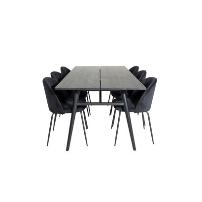 ebuy24 Sleek eethoek eetkamertafel uitschuifbare tafel lengte cm 195 / 280 zwart en 6 Wrinkles eetkamerstal velours zwart.