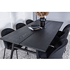 ebuy24 Sleek eethoek eetkamertafel uitschuifbare tafel lengte cm 195 / 280 zwart en 6 Wrinkles eetkamerstal velours zwart.