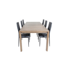 ebuy24 SliderOS eethoek eetkamertafel uitschuifbare tafel lengte cm 170 / 250 rokerig eik en 6 Slim High Back eetkamerstal PU kunstleer zwart.