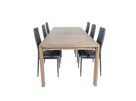 ebuy24 SliderOS eethoek eetkamertafel uitschuifbare tafel lengte cm 170 / 250 rokerig eik en 6 Slim High Back eetkamerstal PU kunstleer zwart.