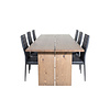 ebuy24 Logger eethoek eetkamertafel uitschuifbare tafel lengte cm 210 / 310 rokerig eik en 6 Slim High Back eetkamerstal PU kunstleer zwart.