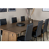 ebuy24 Logger eethoek eetkamertafel uitschuifbare tafel lengte cm 210 / 310 rokerig eik en 6 Slim High Back eetkamerstal PU kunstleer zwart.