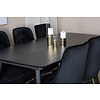 ebuy24 Gold eethoek eetkamertafel uitschuifbare tafel lengte cm 180 / 220 zwart en 6 Velvet Deluxe eetkamerstal velours zwart, messing decor.