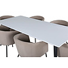 ebuy24 Jimmy195 eethoek eetkamertafel uitschuifbare tafel lengte cm 195 / 285 wit en 6 Berit eetkamerstal beige.