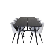 ebuy24 Sleek eethoek eetkamertafel uitschuifbare tafel lengte cm 195 / 280 zwart en 6 Velvet eetkamerstal fluweel lichtgrijs, zwart.
