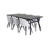 ebuy24 Sleek eethoek eetkamertafel uitschuifbare tafel lengte cm 195 / 280 zwart en 6 Velvet eetkamerstal fluweel lichtgrijs, zwart.