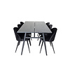 ebuy24 Sleek eethoek eetkamertafel uitschuifbare tafel lengte cm 195 / 280 zwart en 6 Velvet eetkamerstal velours zwart.