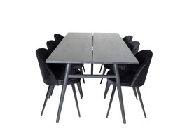 ebuy24 Sleek eethoek eetkamertafel uitschuifbare tafel lengte cm 195 / 280 zwart en 6 Velvet eetkamerstal velours zwart.