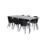 ebuy24 Sleek eethoek eetkamertafel uitschuifbare tafel lengte cm 195 / 280 zwart en 6 Velvet eetkamerstal velours zwart.