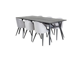 ebuy24 Sleek eethoek eetkamertafel uitschuifbare tafel lengte cm 195 / 280 zwart en 6 Velvet eetkamerstal velours lichtgrijs.