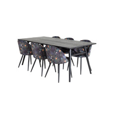 ebuy24 Sleek eethoek eetkamertafel uitschuifbare tafel lengte cm 195 / 280 zwart en 6 Velvet eetkamerstal velours gebloeid.