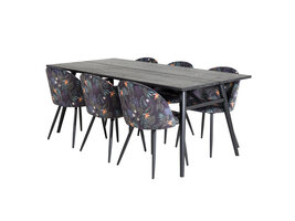 ebuy24 Sleek eethoek eetkamertafel uitschuifbare tafel lengte cm 195 / 280 zwart en 6 Velvet eetkamerstal velours gebloeid.