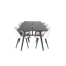 ebuy24 Sleek eethoek eetkamertafel uitschuifbare tafel lengte cm 195 / 280 zwart en 6 Velvet eetkamerstal velours beige, zwart.