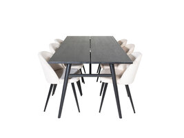 ebuy24 Sleek eethoek eetkamertafel uitschuifbare tafel lengte cm 195 / 280 zwart en 6 Velvet eetkamerstal velours beige, zwart.