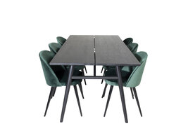 ebuy24 Sleek eethoek eetkamertafel uitschuifbare tafel lengte cm 195 / 280 zwart en 6 Velvet eetkamerstal velours groente, zwart.