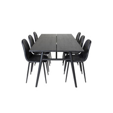 ebuy24 Sleek eethoek eetkamertafel uitschuifbare tafel lengte cm 195 / 280 zwart en 6 Polar eetkamerstal PU kunstleer zwart PU kunstleer.
