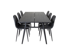 ebuy24 Sleek eethoek eetkamertafel uitschuifbare tafel lengte cm 195 / 280 zwart en 6 Polar eetkamerstal PU kunstleer zwart PU kunstleer.