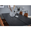 ebuy24 Sleek eethoek eetkamertafel uitschuifbare tafel lengte cm 195 / 280 zwart en 6 Polar eetkamerstal PU kunstleer bruin.