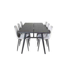 ebuy24 Sleek eethoek eetkamertafel uitschuifbare tafel lengte cm 195 / 280 zwart en 6 Polar Diamond eetkamerstal velours grijs.