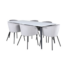 ebuy24 Jimmy195 eethoek eetkamertafel uitschuifbare tafel lengte cm 195 / 285 wit en 6 Berit eetkamerstal velours grijs.